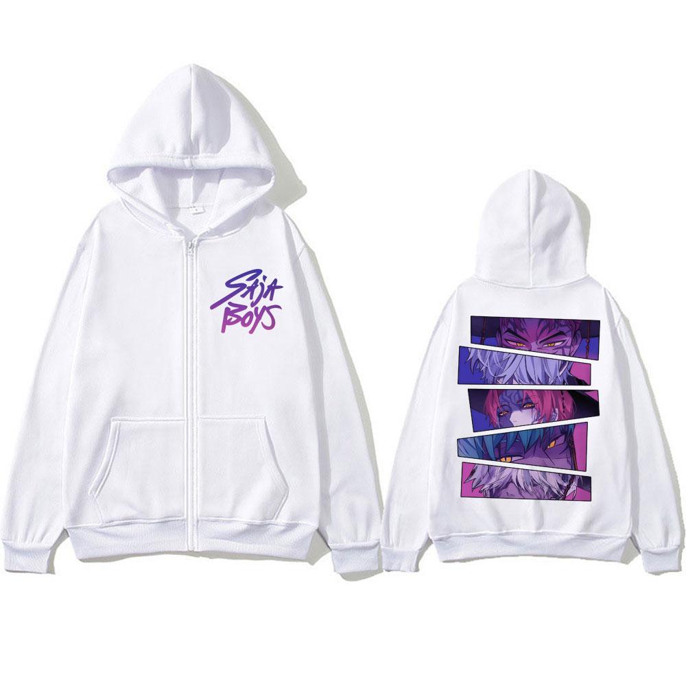 Trendiger Kpop Dämonenjäger Saja Jungen Zip-Up Hoodie Harajuku Y2k Manga Herren Damen Sweatshirt Locker Fleece Streetwear