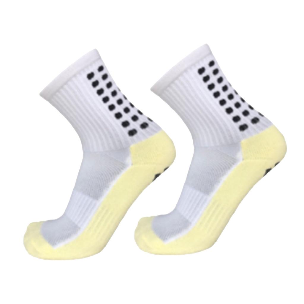 1 Pair Slip Resistant Mid Socks Thickening Comfortable Breathable Grip Athletic Sport Sock for Football White