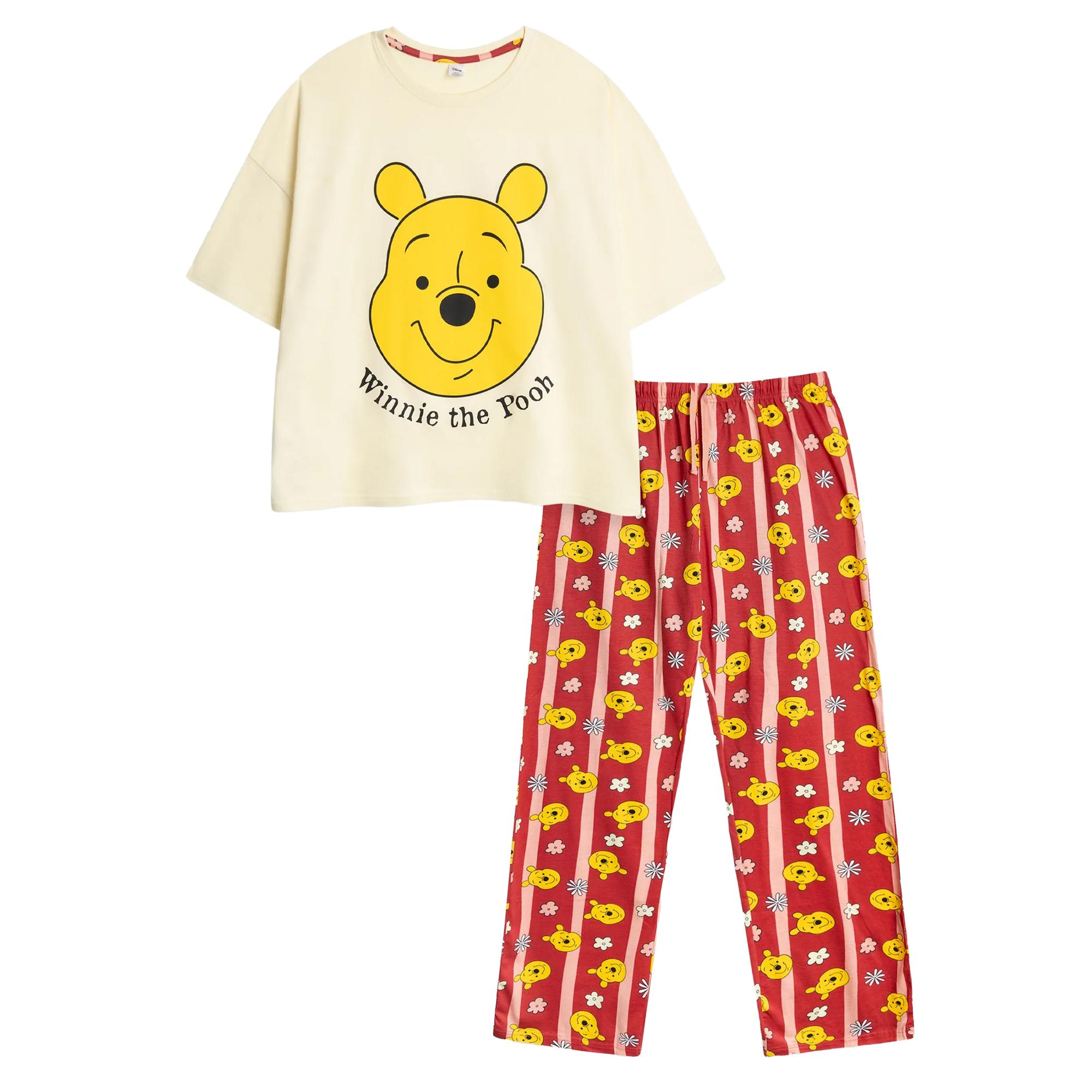 Winnie de Poeh Dames/Dames Gezicht Korte Mouwen Lange Pyjama Set XXL beige