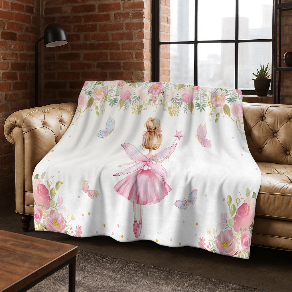 Ballet Girl Ballerina Fairy Cartoon Cute Flannel Blanket Soft Warm Blanket for Home Bedroom Office Travel Camping Picnic Gift