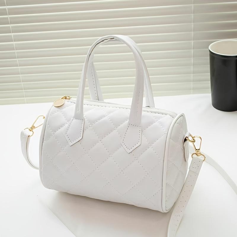 Women s Retro Cylinder Handbag Large Capacity Tote Crossbody with Detachable Strap Zipper Closure Suitable for Travel Everyday белый 749₽