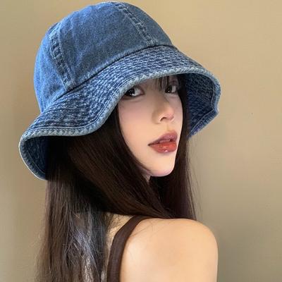 Autumn and Winter Japanese Lace Denim Fisherman Hat Casual Versatile Hat Women's Face Small Bucket Hat Windproof Sun Hat
