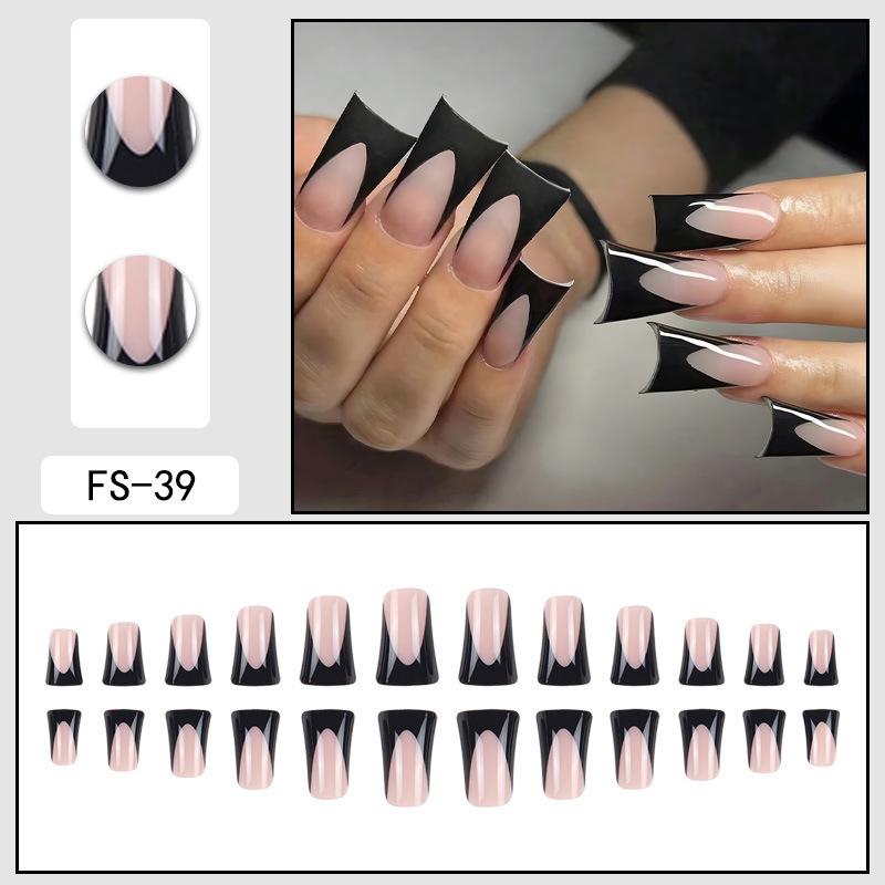 24 Pcs Nude Acrylic Press On Nail Art Short Medium Cheap Artificial Nails Simple White Black French Tips Fake Nails Set For Glue