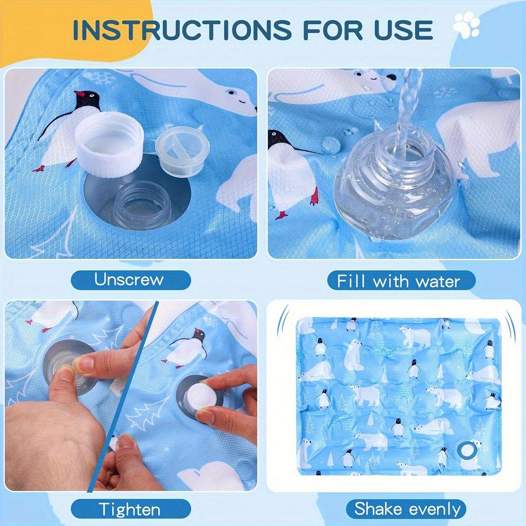 Blue White Polar Bear Pattern Cooling Pad Suitable Dogs and Cats Easy To Clean Indoor and Outdoor Keep Pets Cool Rectangular Design