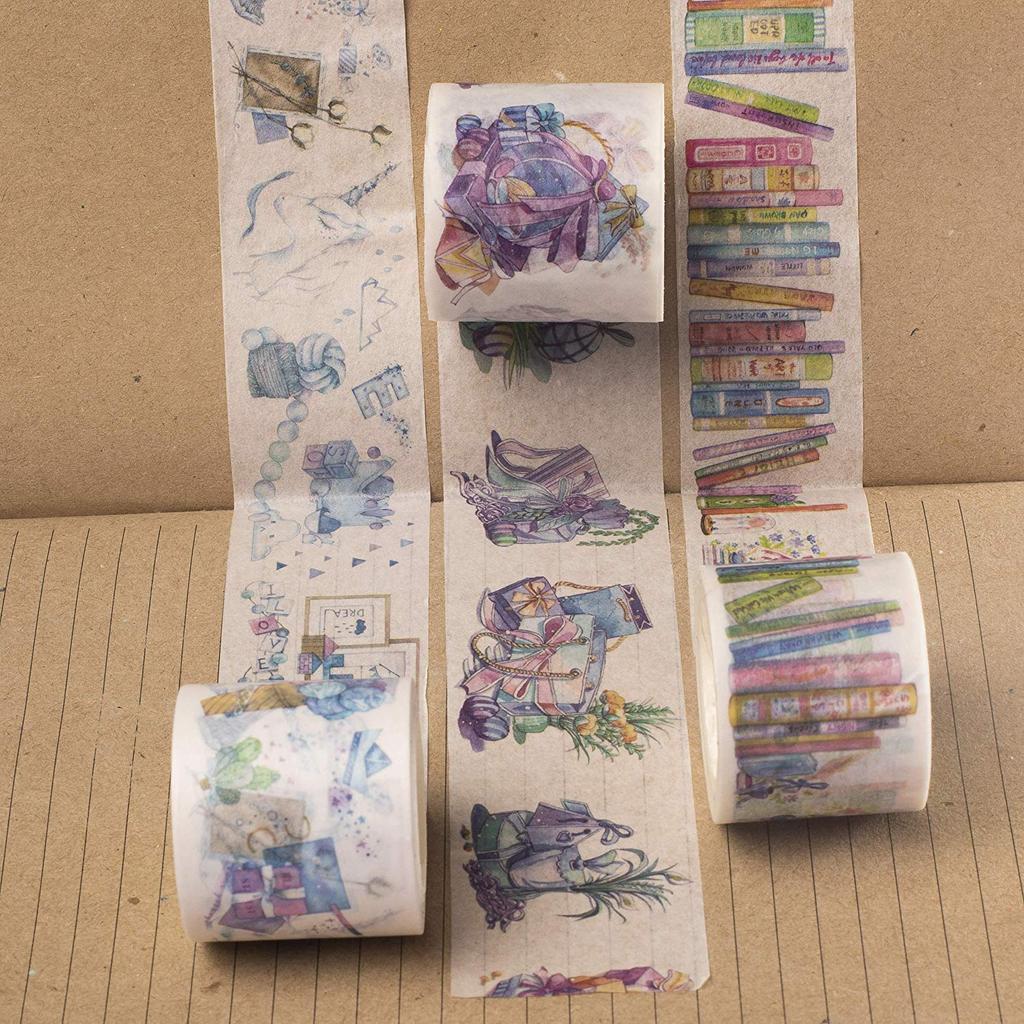 Navy Peony Colorful Book Line Washi Tape Set 30mm x Cute Japanese Decorative Tape Purple Adhesive Tape for Decorating and More Wide Washi Tape Roll