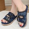 Fashion Fashion Double Buckle Denim Slippers Women New Comfort Thick Bottom Sandal Woman Summer Stylish Med Heel Platform Slides Mujer