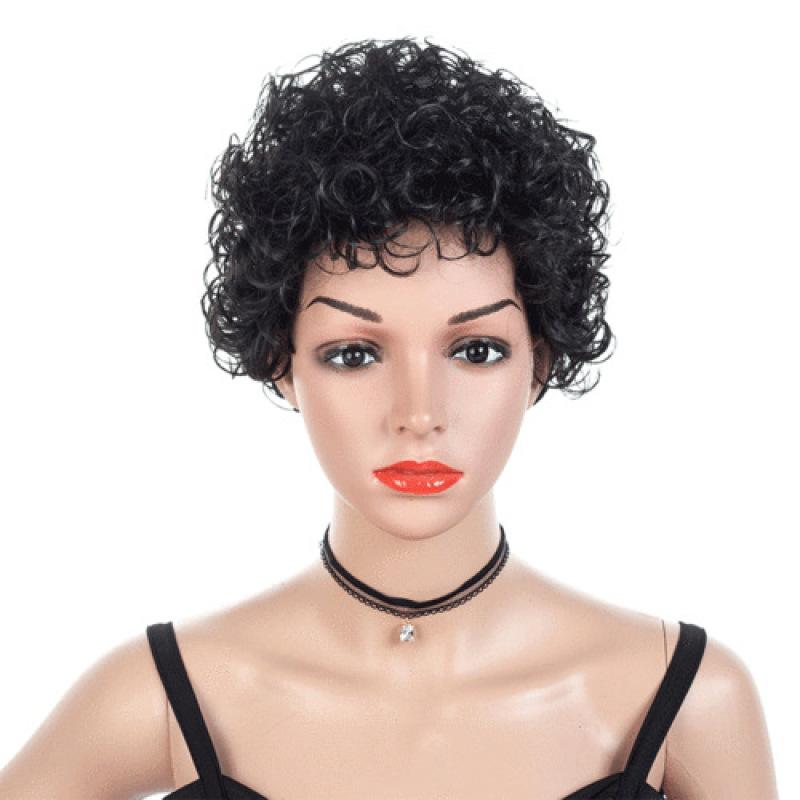 

Синтетический женский пушистый парик с челкой, черный вьющийся парик для чернокожих женщин, повседневный парик для косплея, термостойкий парик из волокна чёрный