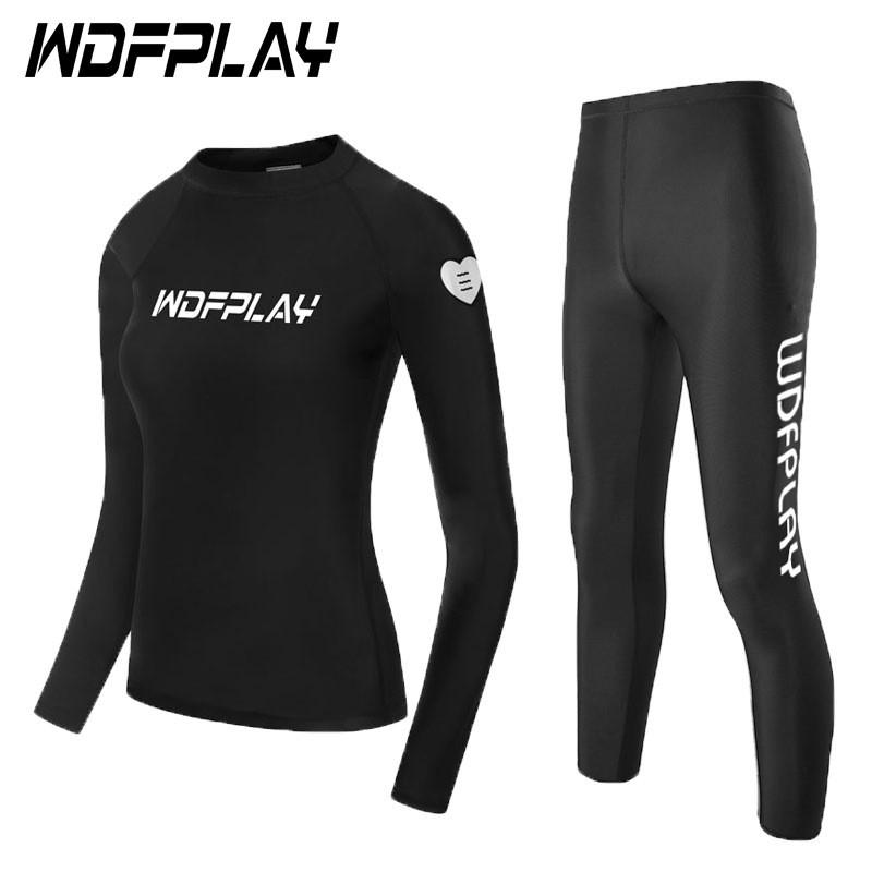Womens UV Protection Rash Guard Set Long Sleeve Top Pants Surfing Snorkeling Diving Water Sports