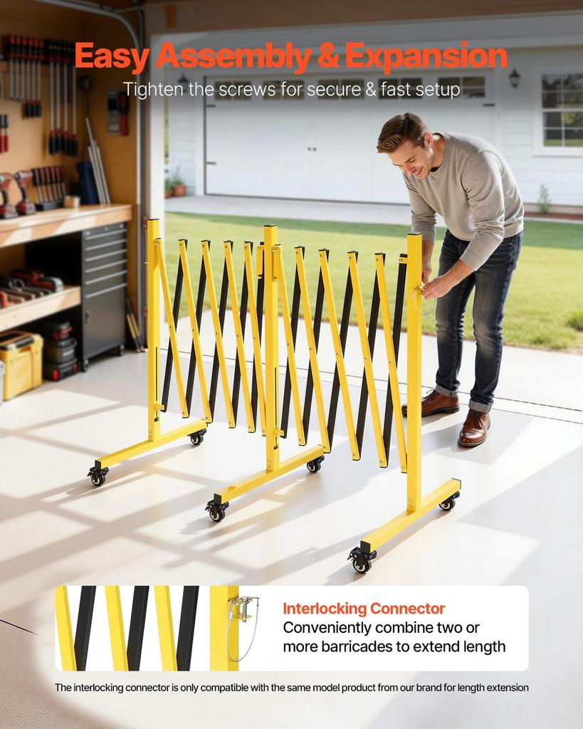 Double Expandable Barricades, 5.46m Industrial Safety Barriers, Flexible Mobile Barricade with Locking Casters, Portable Folding Security Gate Metal