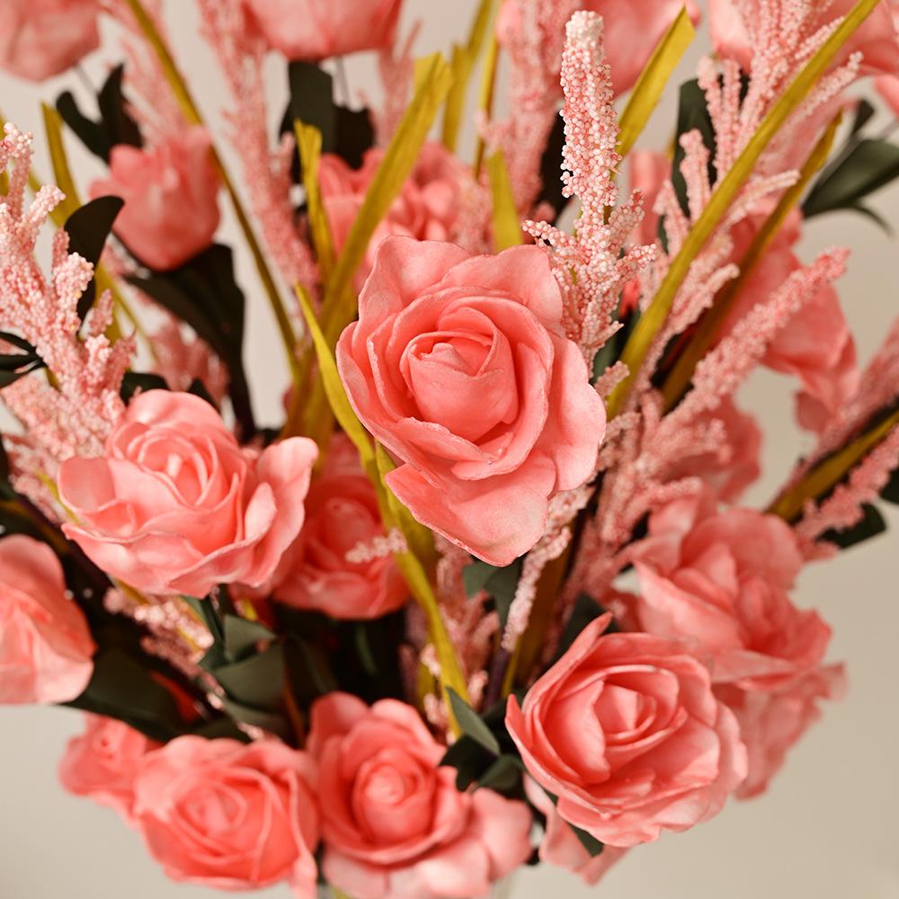 

High-End Simulation 4-Head Foam Grain Ear Pe Rose Home Decoration Living Room Ornament Flower Arrangement Wedding Prop Flower Arrangement