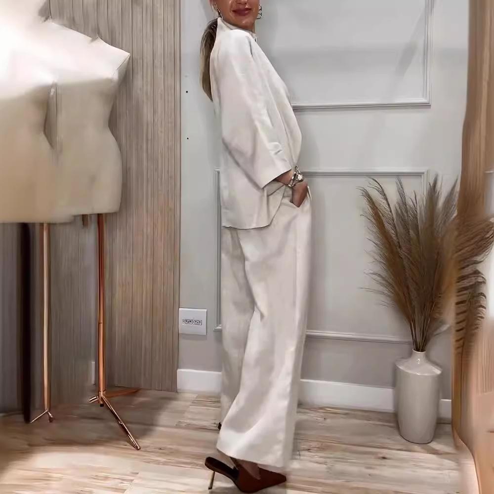 2024 Jesień Miejski Szyk Stójka Rękaw 3/4 Bawełna Len Zestaw Koszuli