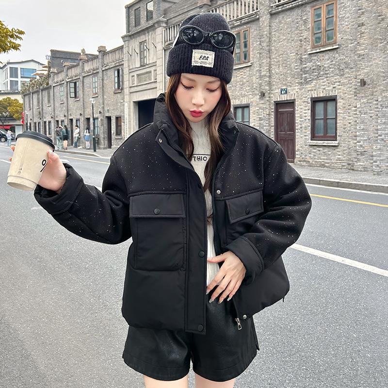 New down cotton-padded suit women's fashion thickened warm cotton-padded jacket stand-up collar cotton-padded jacket