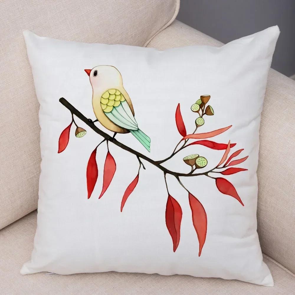 Cute Cartoon Parrot Pillowcase Decorated With Birds And Flowers Living Room Bedroom Sofa Car Cushion Pillowcase 45X45Cm
