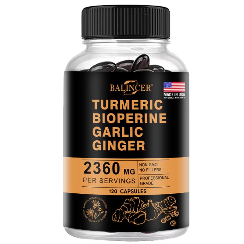 Turmeric Root Supplement, With Garlic Bulb, Ginger Root, 120 Softgels Per Bottle 120 Capsules