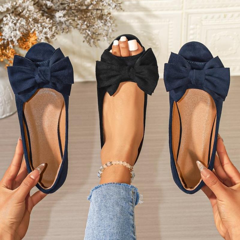 Fashion Shoes Cswo01 Women's Bow Decorated Flat Shoes Spring And Autumn Casual Open Toe Sandals Outdoor Suede Breathable Fish Mouth Shoes Cm