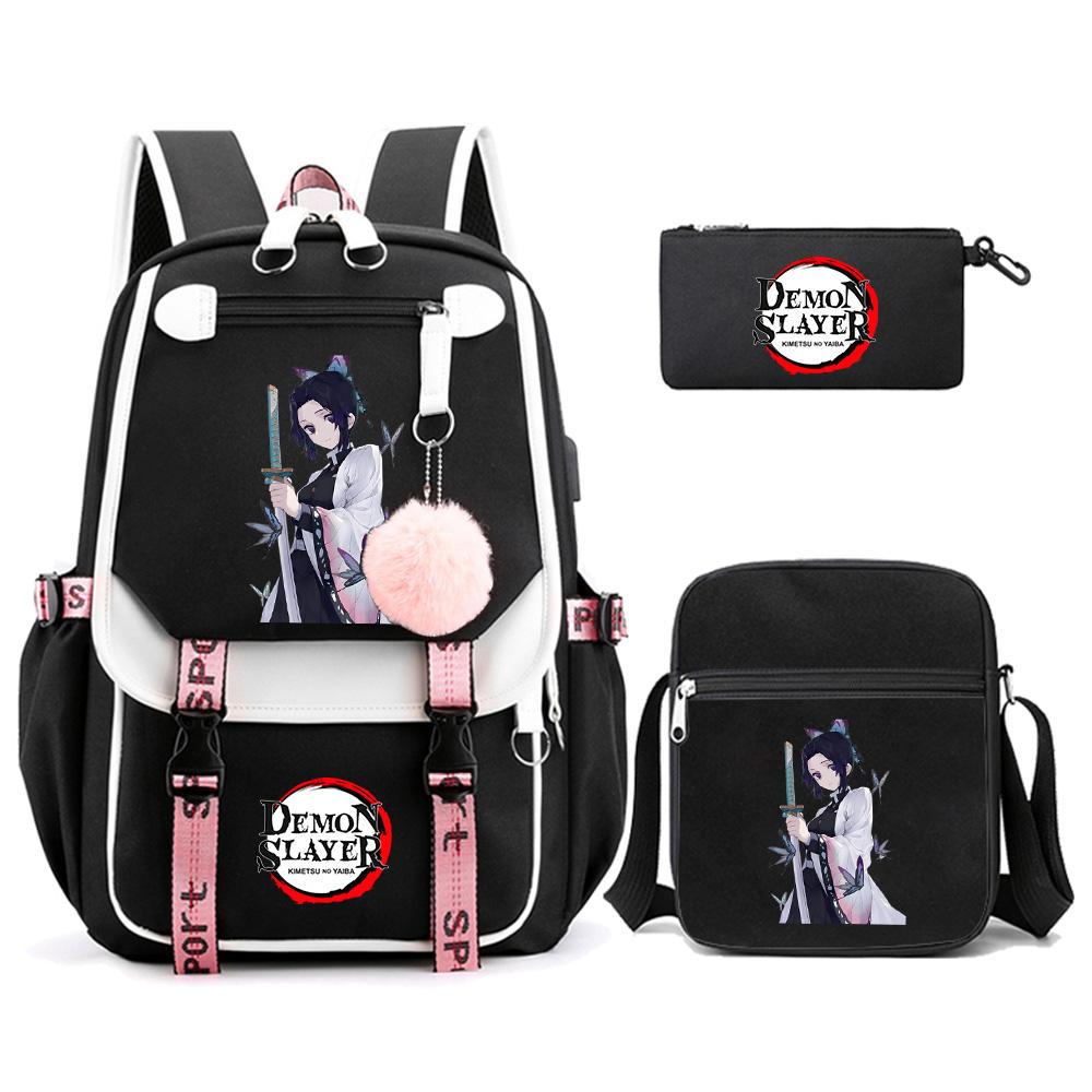 3 Stück/Set Anime Cartoon Demon Slayer Aufdruck Rucksack mit Umhängetasche für Teenager Schüler Große Kapazität Wasserdicht Schultasche Mochila