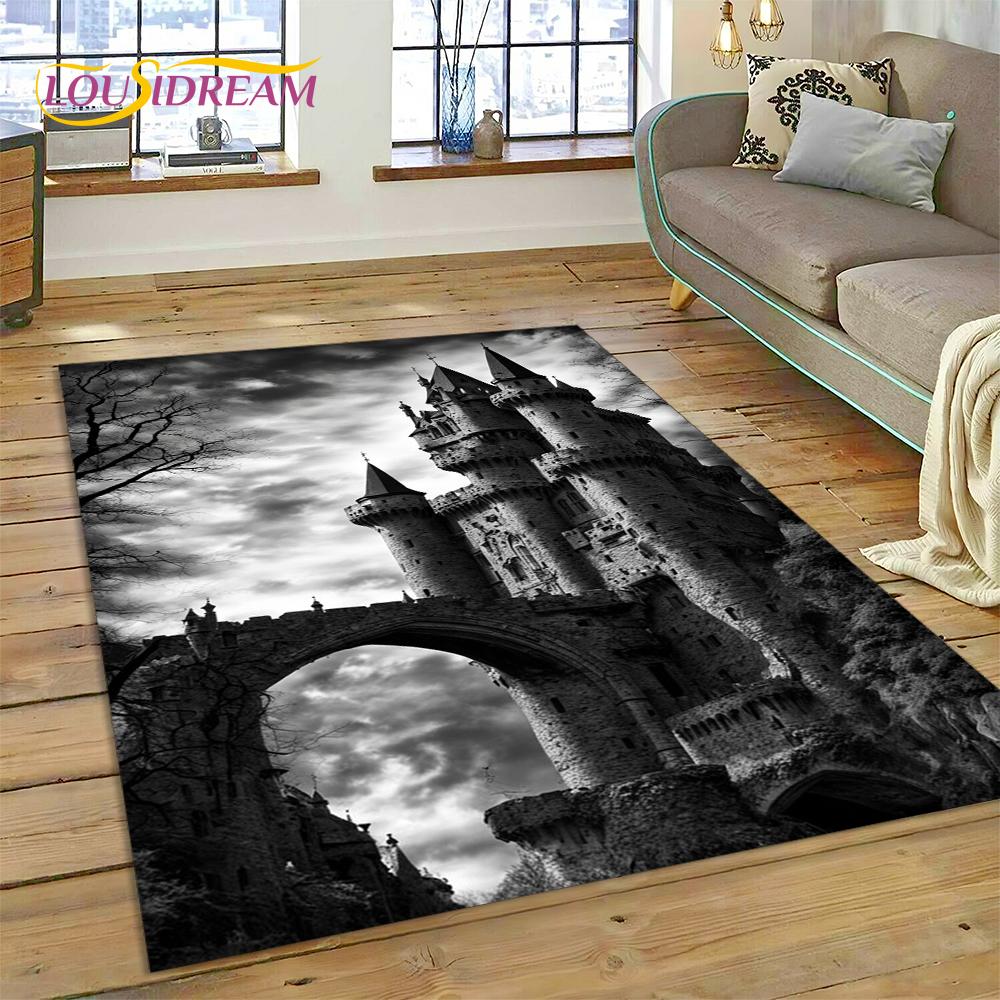 Dream Fairy Tale Castle Mysterious Gothic Cartoon Carpet Rug for Living Room Bedroom Home Sofa,Kid Area Rug Non-slip Floor Mat