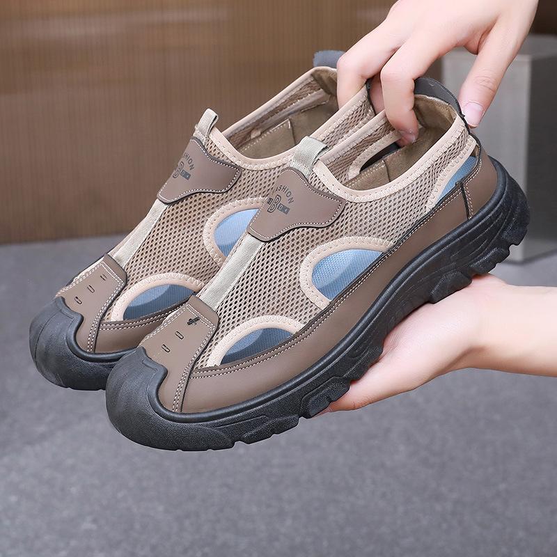 Summer Breathable Men's Bag Head Sandals Hollow Mesh  Outdoor Non-slip Lightweight Sports Leisure Beach Shoes