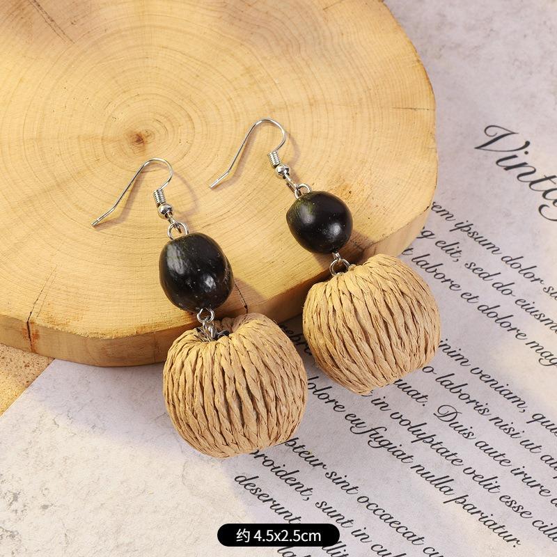 Vintage vacation style grass vine woven earrings Bohemian seaside niche exaggerated stud earrings women's earrings