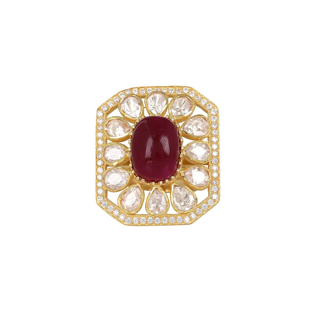 Kundan Gold Plated Ring, Adjustable Ring, 925 Sterling Silver Handmade Jewelry, Moissanite Ring Indian Women Jewelry Polki Ring