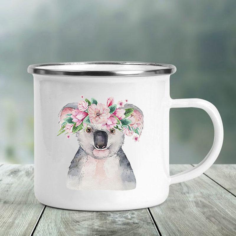 Cute Animal Letter Print Mugs Creative Glass Coffee Tea Cup Personalized Gifts Enamel Mug Kawaii Drinkware Cofee Cups Friends