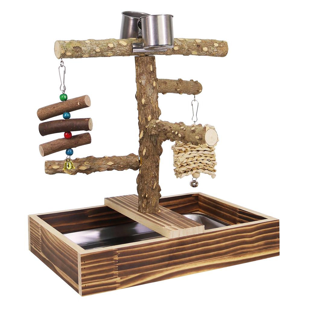 Parrot Stand Rack Solid Wood Swing Prickly Ash Feeder Water Game Platform