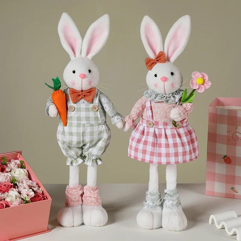 Easter Cute Rabbit Decorations Statues Easter Adjustable Resin Rabbit Decorations Easter Long-Legged Bunny Cartoon Doll Statue