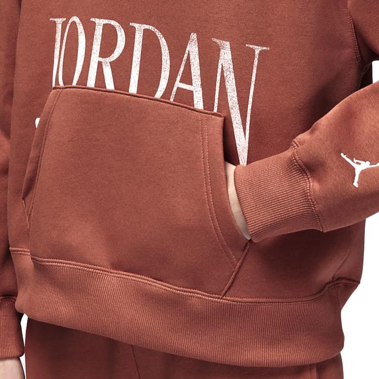 Jordan Brooklyn Fleece Letter Print Hoodie With Velvet Lining Women Tops Grey Peach-Red FN5435-209