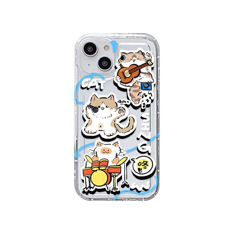 Rock music cat applies to iPhone17ProMax airbag mobile phone case 14Pro Apple 12/16 couple model