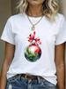 (Asian Size) tree watercolor  T Shirt Print Casual New Year Short Sleeve T-shirts Merry Christmas Fashion Women's Top O-neck Clothing Graphic Tee