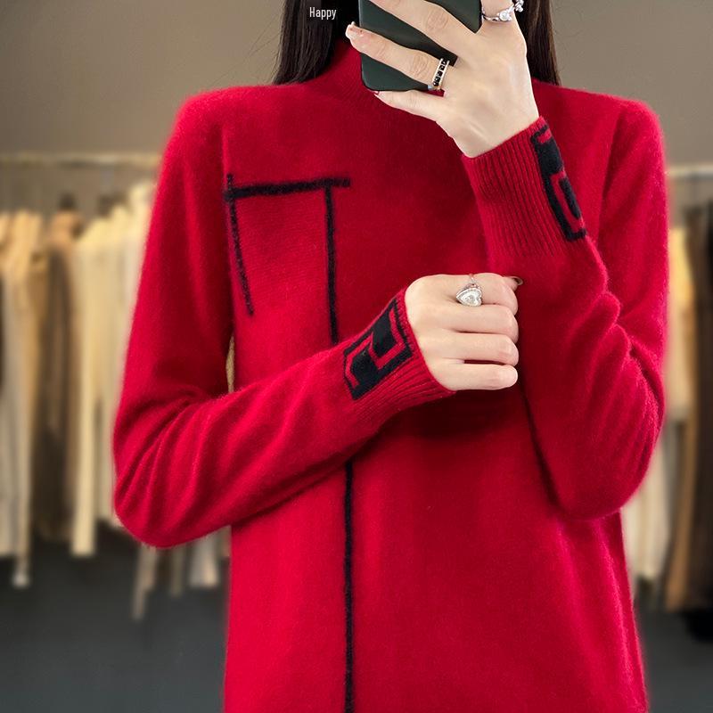 Damen Strickpullover in Übergröße mit hohem Kragen - Colorblock Lockerer Schnitt für Herbst/Winter