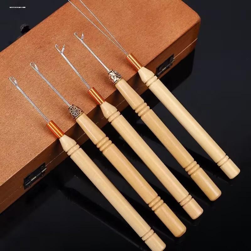 Wool Dreadlock Hair Extension Crochet Hook with Wooden Handle - Wig and Sealing Tool