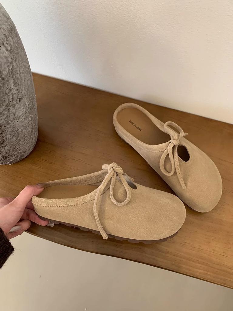 South Korea Dongdaemun women's shoes autumn new round head flat bottom bag head half slippers outside wearing lazy Mueller shoes