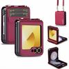 Compatible with Samsung Z Flip7/6 Leather Crossbody Strap Case, Z Flip5 Card Slot 3-Fold Cover.