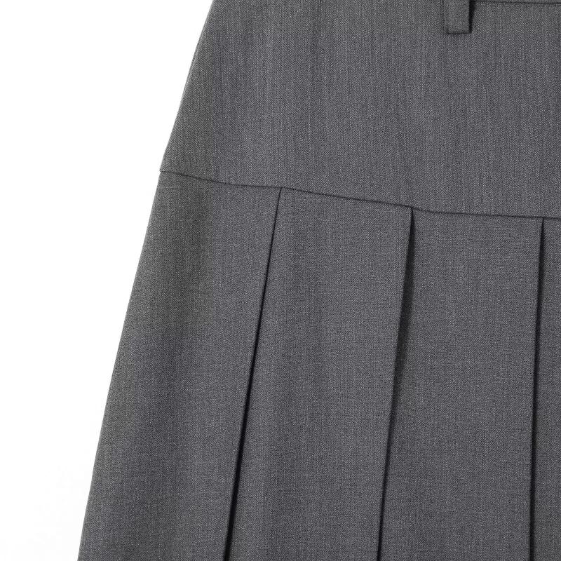 Vintage šedý oblek sukně do A Dámské jarní podzimní vysokoškolský styl s vysokým pasem skládaná střední délka sukně dámská