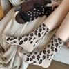 5 Pairs Thermal Crew Socks for Women, Leopard Print Cotton Cozy Quarter Socks Warm Neutral Ankle Socks for Women