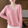 Women's V-Neck Hollow-Out Wool Sweater: Long-Sleeved, Loose-Fit Knit Base Layer