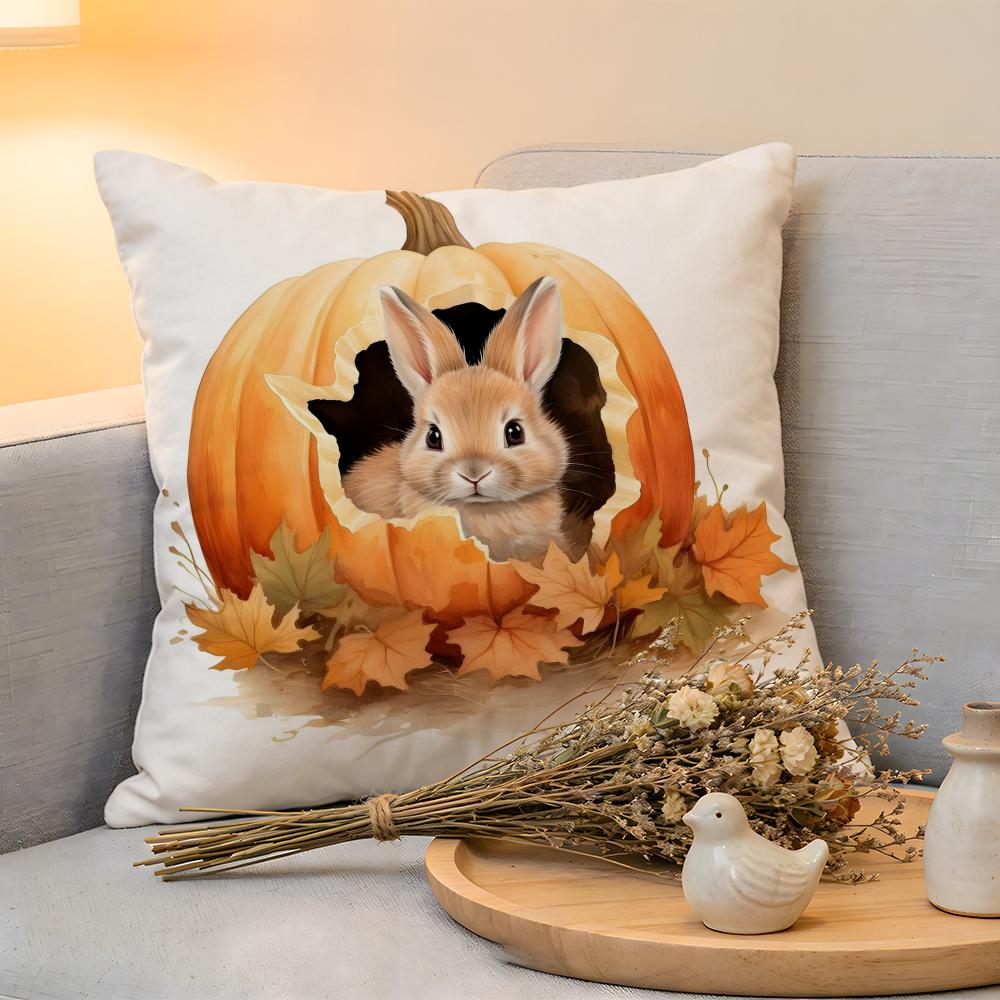 Cushion Cover Linen SkinFriendly Soft Decorative Case for Sofa Home Decor Fall pumpkin Bunny orange design Pillow cover