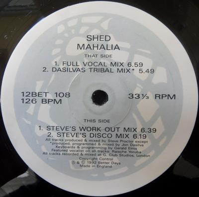 12inch Record SHED  Mahalia In That Morning 12BET108 Better Days 1992 UK Dance  Electronica Used