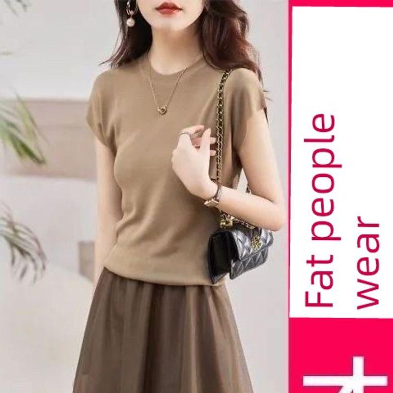 

Western Style Summer 2024V Neck Mesh Short Sleeve 954# Single piece camel Tops L