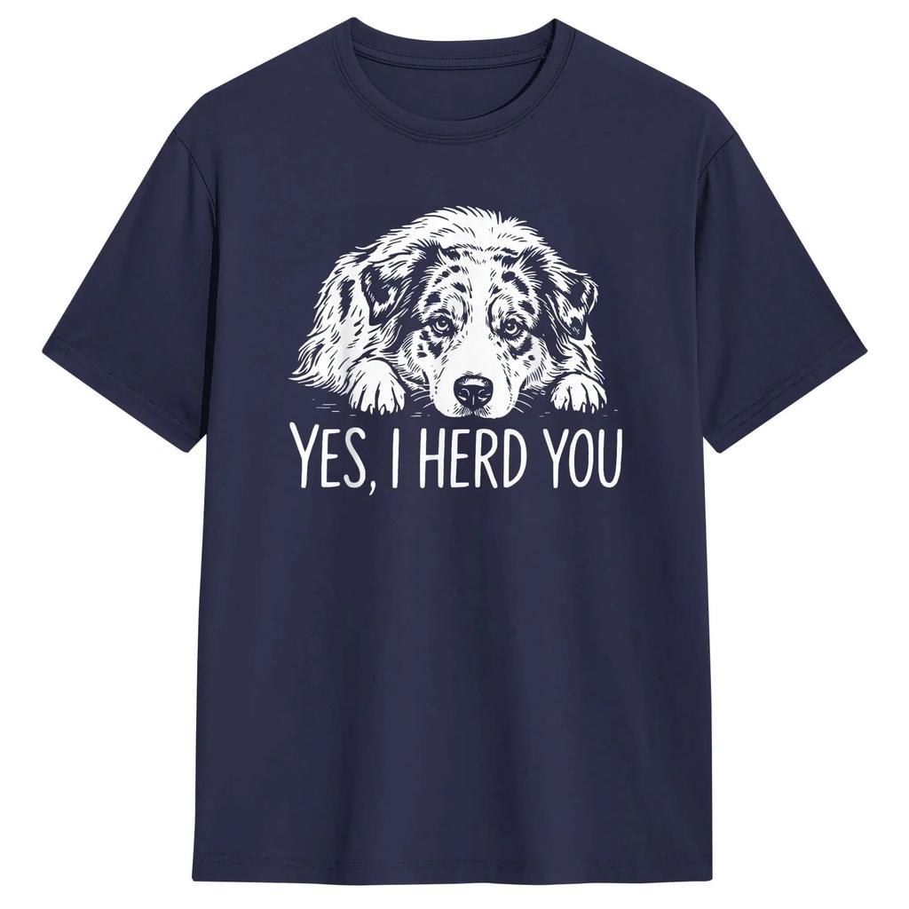 Men T-Shirt Yes I Heard You Line Art Australian Shepherd Dog Lover  Tee Shirt Short Sleeve  T Shirt Round Collar Clothes