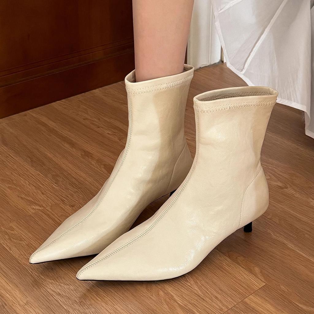 Vintage Brown Soft Leather Cat Heel Boots Women's 2025 Autumn New Fashion and Versatile Small Heel Leather Boots Women's Fashion Boots