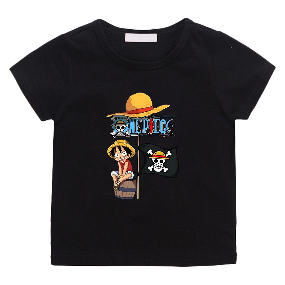 

One Piece Cartoon Print T-Shirt Monkey D. Luffy Japanese Anime Summer Boy Children s Short Sleeve High Quality Child Wear Cotton Tee 100 чёрный