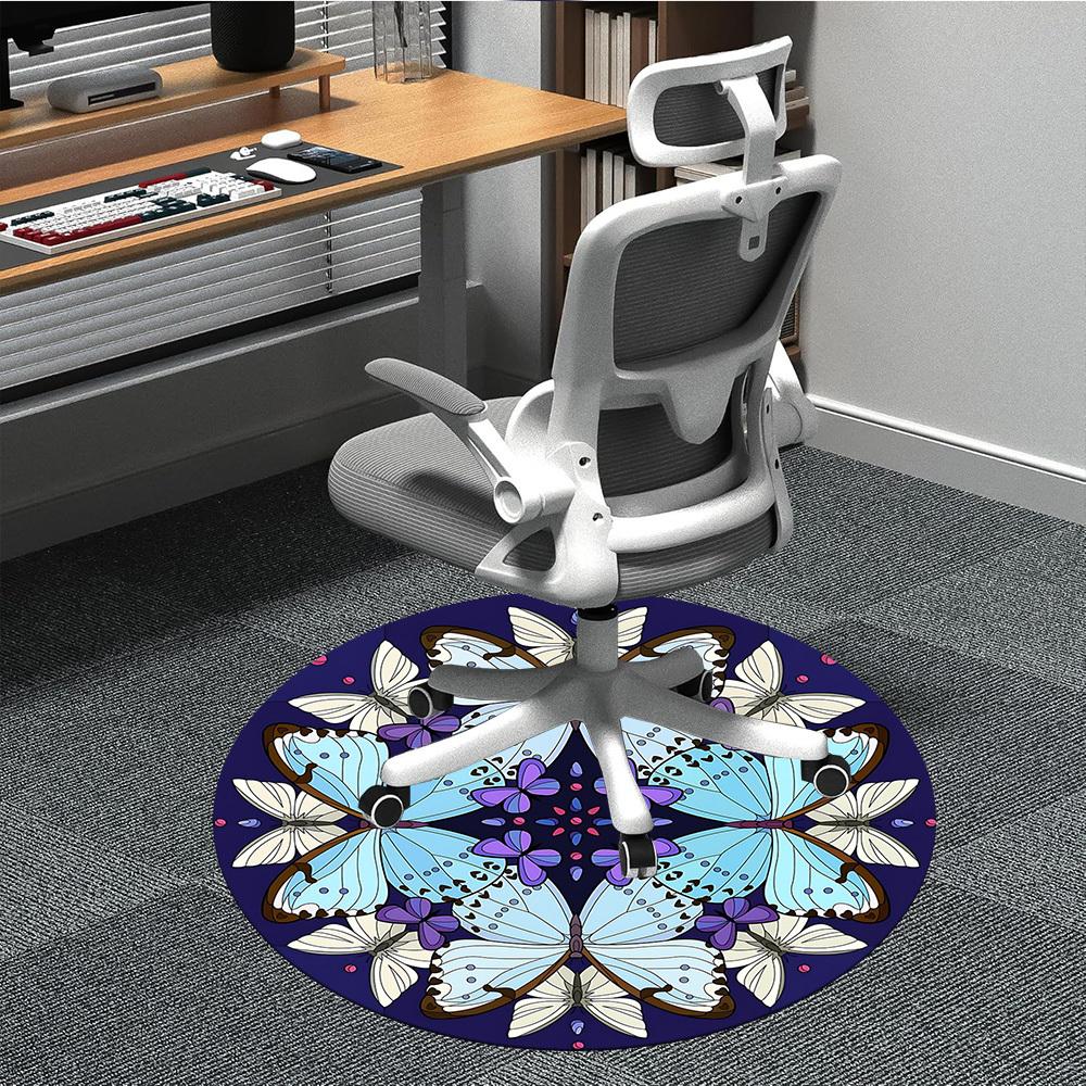1 Stück Schmetterling Mandala Design Rundes Büroteppich, Rutschfest, Weich und Langlebig, Büroteppich für Innendekoration, Perfekt für das Büro