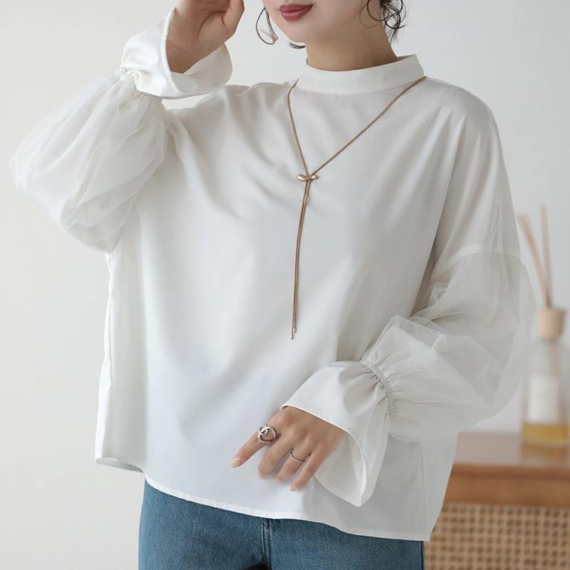 Cămașă de damă patchwork cu mâneci lungi, culoare uni, falsă din două piese, cu mâneci evazate