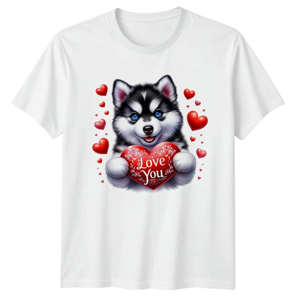Love You TShirt Husky Puppy Dog Valentines Day Gift For Him And Her S