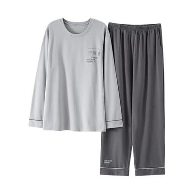 [Akihee] Men's Pajamas, 100% Cotton, Long Sleeve, Cotton, Spring, Summer, Autumn, Top and Bottom Set, Room Wear, Cute, Sweat Absorbent, Breathable,