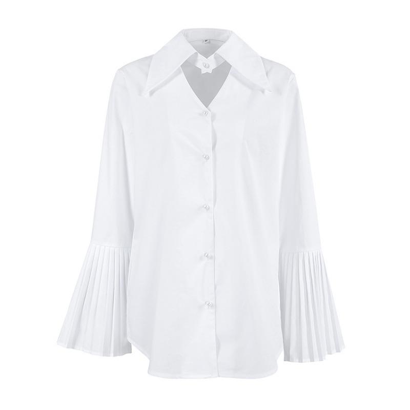 French Style Cotton Flared Sleeve Shirt For Spring Summer Commute