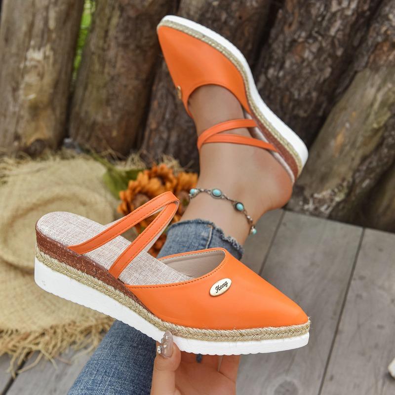 Fashion Baotou Rear Air Cool Mopping Summer New Pointed Toe Shallow Mouth Wedge Heel Light Hemp Rope Braiding Platform Shoes