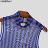 INCERUN 2PCS Men Sleeveless Striped Mesh Sheer Tank Tops Elastic Waist Layers Pants Sets